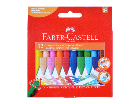  LAPIZ CERA  12 COLORES JUMBO TRIANG.FABER BORRABLE 