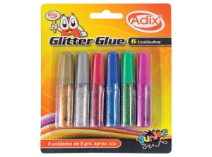  ADHESIVO GLITTER GLUE  6 COLORES 6ML ADIX 