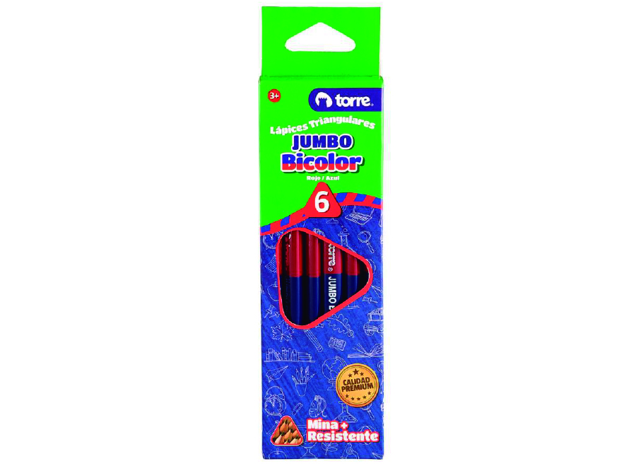 LAPIZ BICOLOR JUMBO AZ/RJ TRIAN. DP X 6UN TORRE 