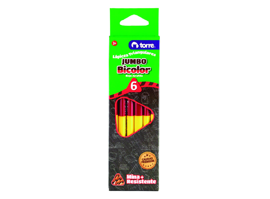 LAPIZ BICOLOR JUMBO GR/RJ TRIAN. DP X 6UN TORRE 