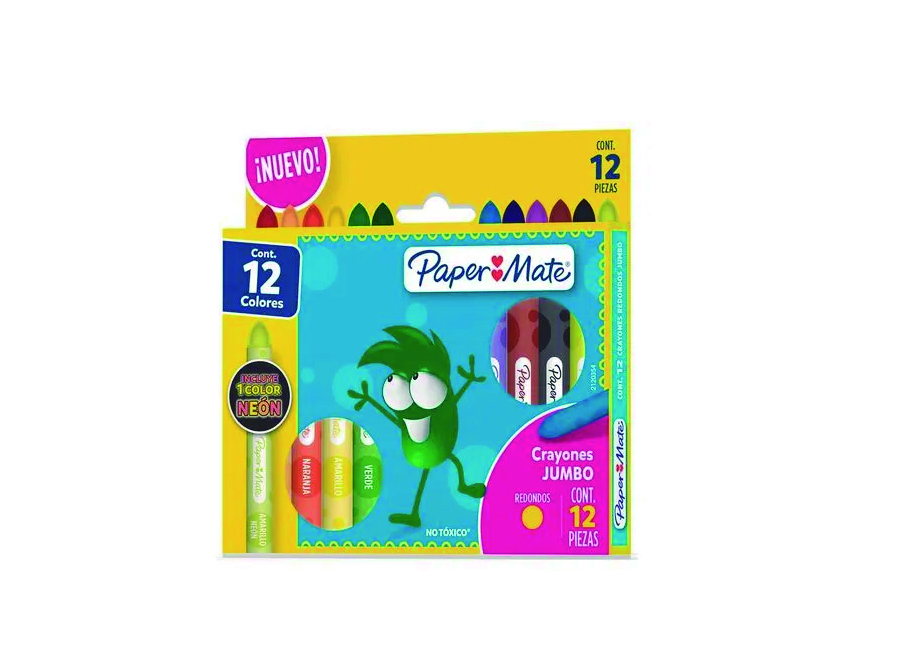  LAPIZ CERA  12 COLORES JUMBO REDONDO PAPER MATE 