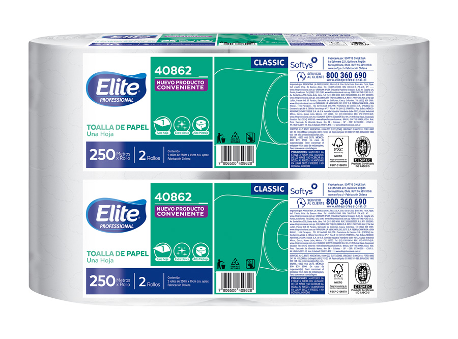  TOALLA PAPEL  2 ROLL.250 MT H/S ELITE CLASIC 