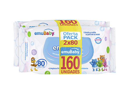  TOALLA HUMEDA X 80 HJ PQT X 2 EMUBABY C/TAPA 