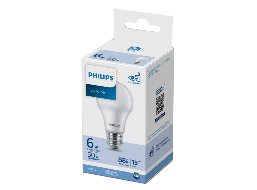  AMPOLLETA LED 6W ECOHOME LUZ FRIA 6500KHV PHILIPS 