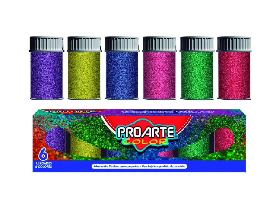  TEMPERA   6 COLORES GLITTER 15 CC PROARTE 