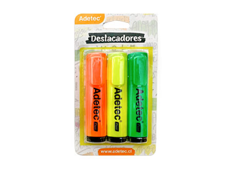  DESTACADOR FLUOR DP X 3 COL. AM-NJ-VE ADETEC 