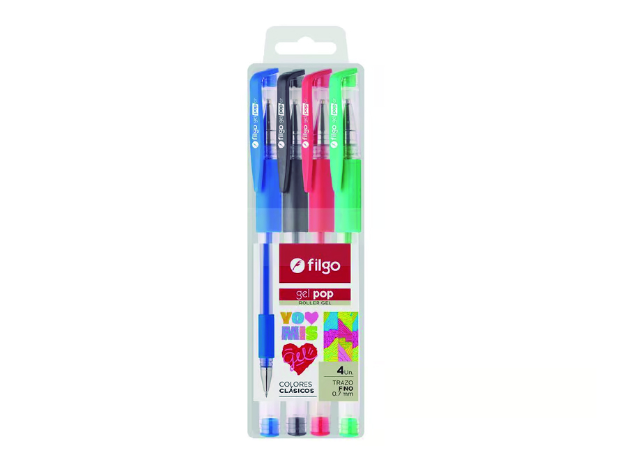  BOLIGRAFO GEL POP 0.7 FILGO PTA.FINA DPX4 COL.SURT 