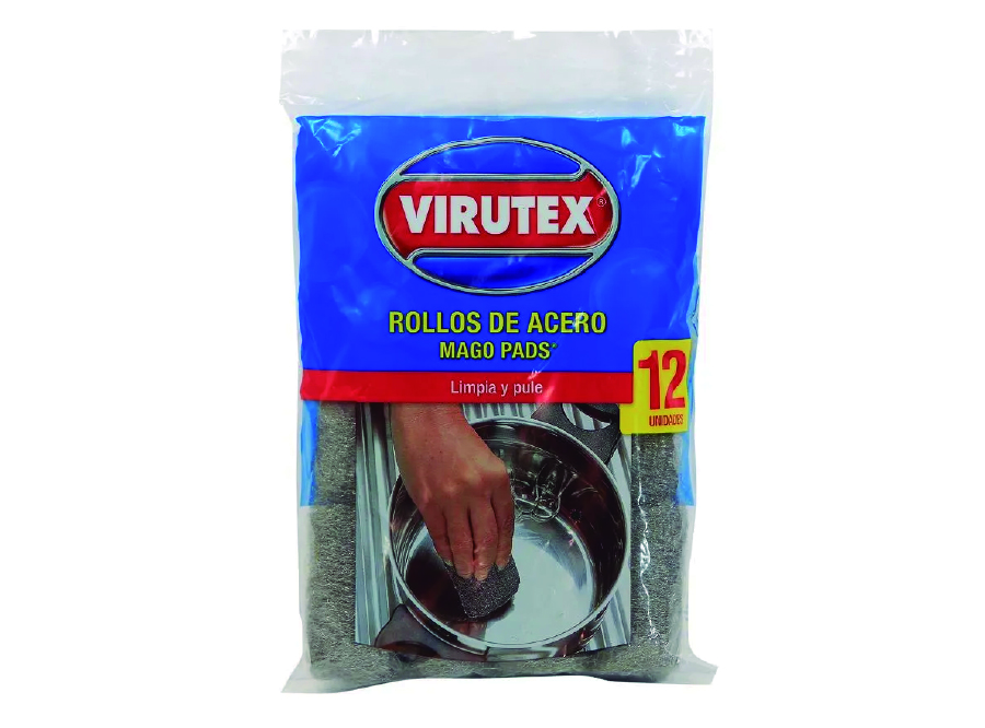  ESPONJA ACERO PLATEADA X 12UN VIRUTEX MAGO PADS 