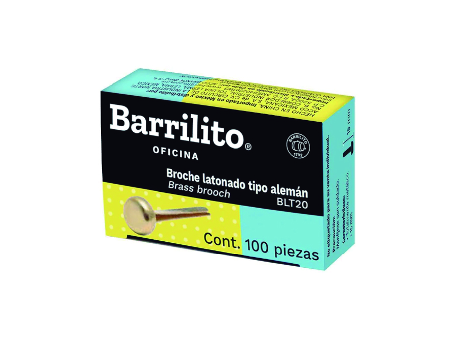  BROCHES METALICOS DORADOS 20MM X 100 UND BARRILITO 