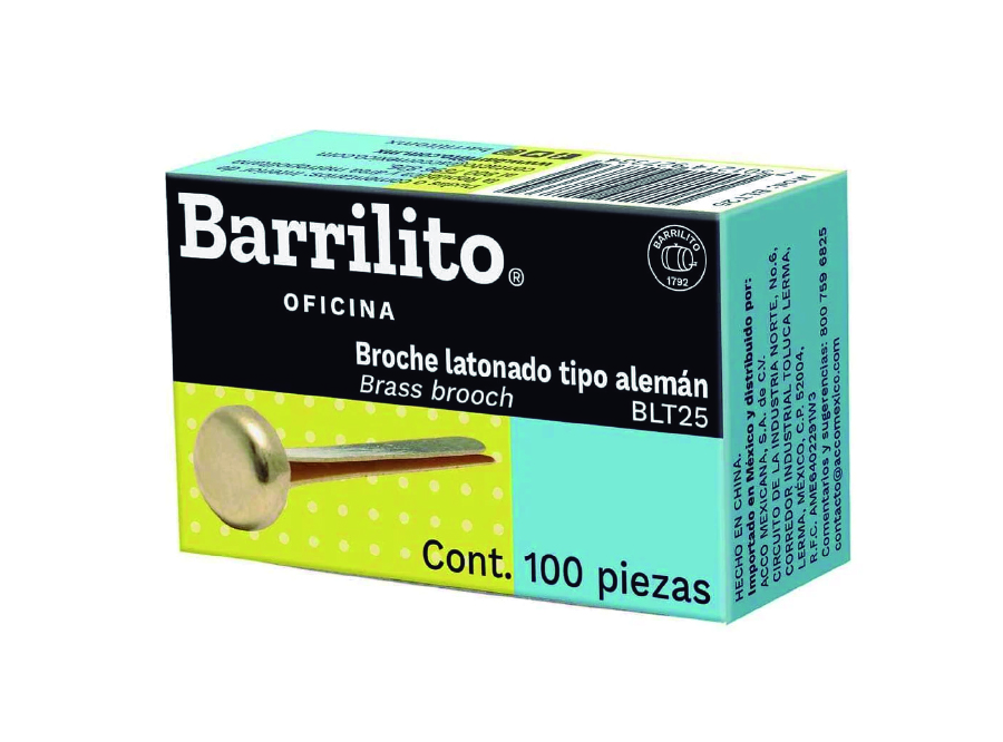  BROCHES METALICOS DORADOS 25MM X 100 UND BARRILITO 