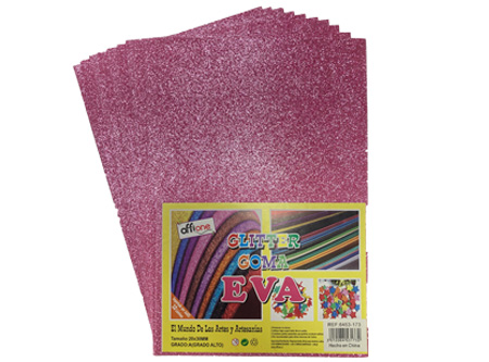  GOMA EVA 30X20 X 10 UN 2MM C/GLITTER ROSADO OFFION 