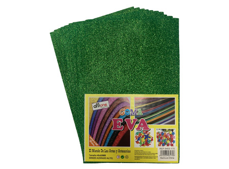  GOMA EVA 30X20 X 10 UN 2MM C/GLITTER VERDE OSC. OF 