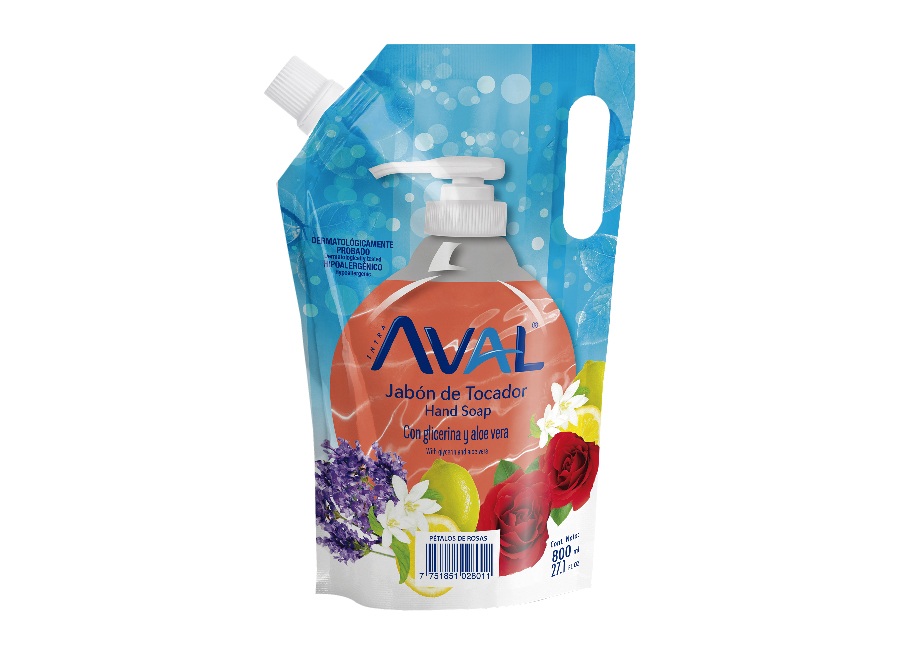  JABON LIQ.  800 ML. AVAL RECARGA PETALOS DE ROSA 