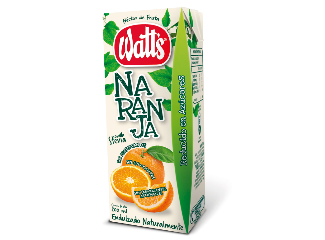  JUGO 200 CC WATTS X 6 UN NARANJA STEVIA 