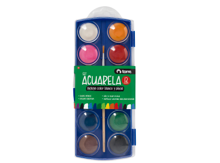  ACUARELA 12 COLORES 30ML + PINCEL TORRE 