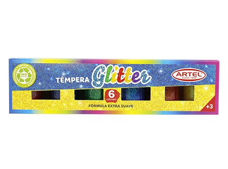  PINTURA GLITTER  6 COLORES 15ML ARTEL 