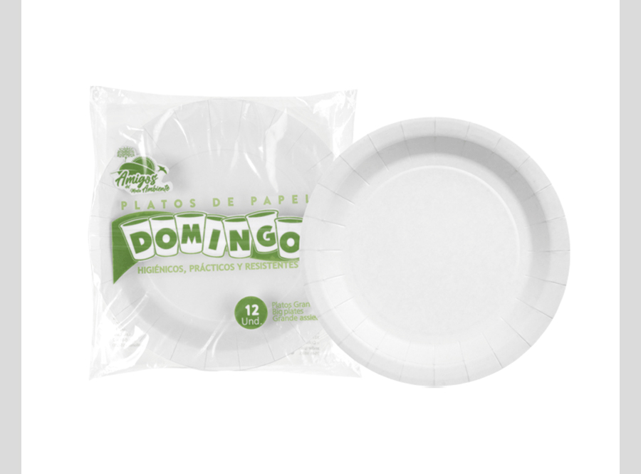  PLATO CARTON 23CM BLANCO X 12 UN DOMINGO 