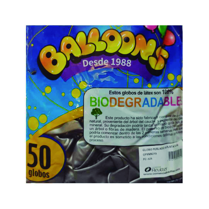 GLOBOS N. 12 PERLADO X 50 UN PLATA BALLOON 