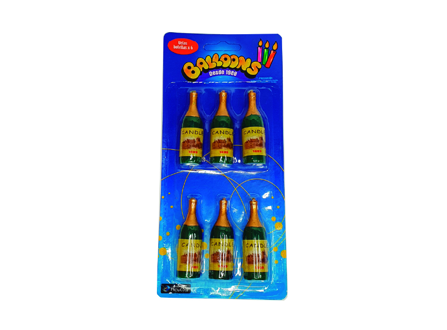  VELA CUMPLE. BOTELLA X 6 UN BALLOONS 