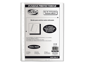  FUNDA PLASTICA OFICIO PQ X 10 UN LOMO BLANCO HAND 